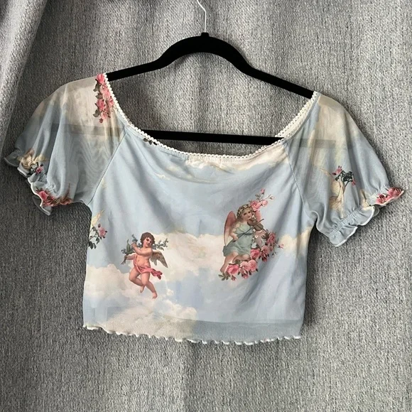 Sugar Thrillz Heavenly Angel Blue Crop Top - Picture 2 of 10